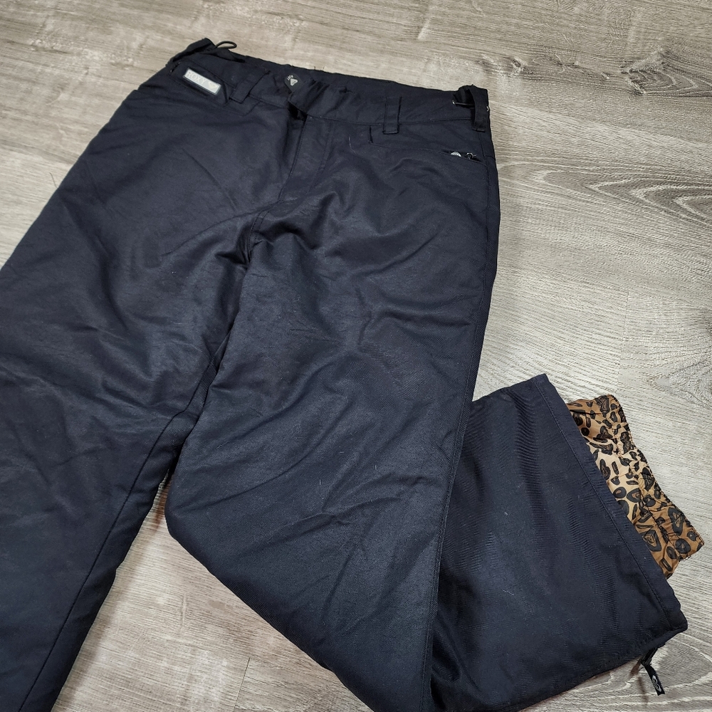 ROXY Black Animal Print & Studded Silver Logo Ski Snowboard Snow Pant Small
